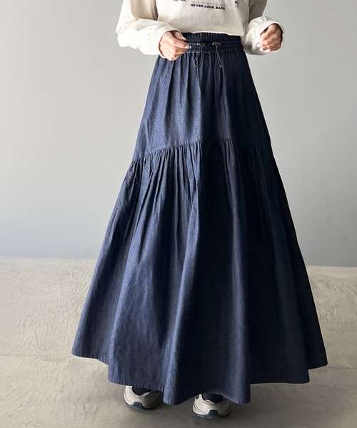 セール】歩くたびにふんわり軽やか。デニムティアードフレアスカート