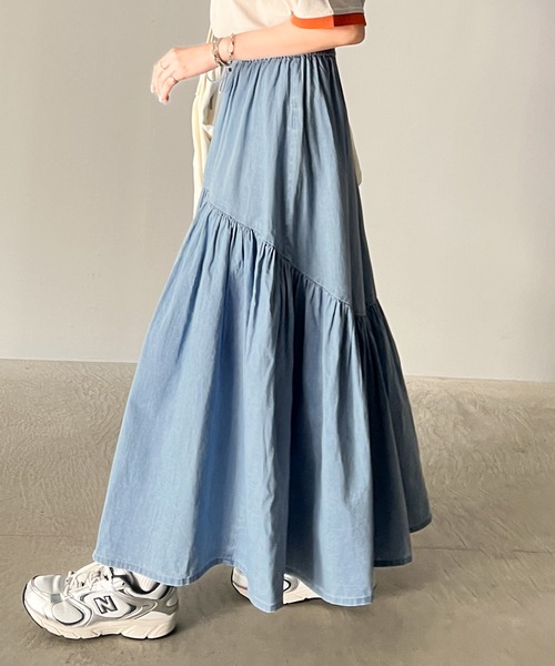 classicalelf（クラシカルエルフ）の「歩くたびにふんわり軽やか。デニムティアードフレアスカート（スカート・レディース・ブルー系その他/ブラック/ワンウォッシュ・LARGE/MEDIUM/X-LARGE/SMALL）」の18枚目の写真