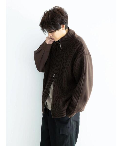 CRAFT STANDARD BOUTIQUE(クラフトスタンダードブティック)の「ケーブルニット切り替え裏毛フーディー(カーディガン/ボレロ・レディース・ブラウン/ブラック/ホワイト系その他・L/M)」の6枚目の写真