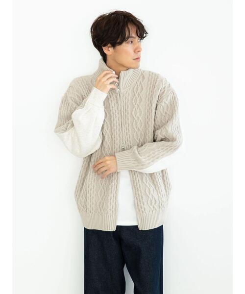 CRAFT STANDARD BOUTIQUE(クラフトスタンダードブティック)の「ケーブルニット切り替え裏毛フーディー(カーディガン/ボレロ・レディース・ブラウン/ブラック/ホワイト系その他・L/M)」の7枚目の写真