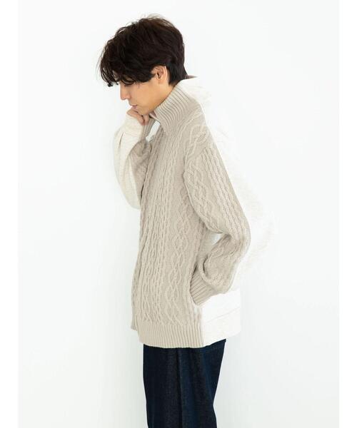 CRAFT STANDARD BOUTIQUE(クラフトスタンダードブティック)の「ケーブルニット切り替え裏毛フーディー(カーディガン/ボレロ・レディース・ブラウン/ブラック/ホワイト系その他・L/M)」の8枚目の写真