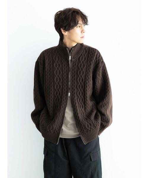 CRAFT STANDARD BOUTIQUE(クラフトスタンダードブティック)の「ケーブルニット切り替え裏毛フーディー(カーディガン/ボレロ・レディース・ブラウン/ブラック/ホワイト系その他・L/M)」の14枚目の写真
