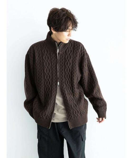 CRAFT STANDARD BOUTIQUE(クラフトスタンダードブティック)の「ケーブルニット切り替え裏毛フーディー(カーディガン/ボレロ・レディース・ブラウン/ブラック/ホワイト系その他・L/M)」の15枚目の写真