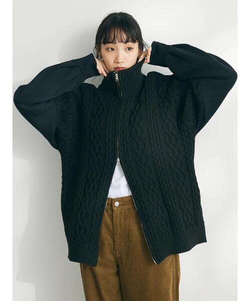 CRAFT STANDARD BOUTIQUE(クラフトスタンダードブティック)の「ケーブルニット切り替え裏毛フーディー(カーディガン/ボレロ・レディース・ブラウン/ブラック/ホワイト系その他・L/M)」の21枚目の写真