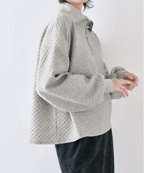 kirakiraShop(キラキラショップ)の「ハーフジップ キルティング スウェット プルオーバー(スウェット・レディース・チャコール/杢グレー/オフホワイト・FREE)」の2枚目の写真