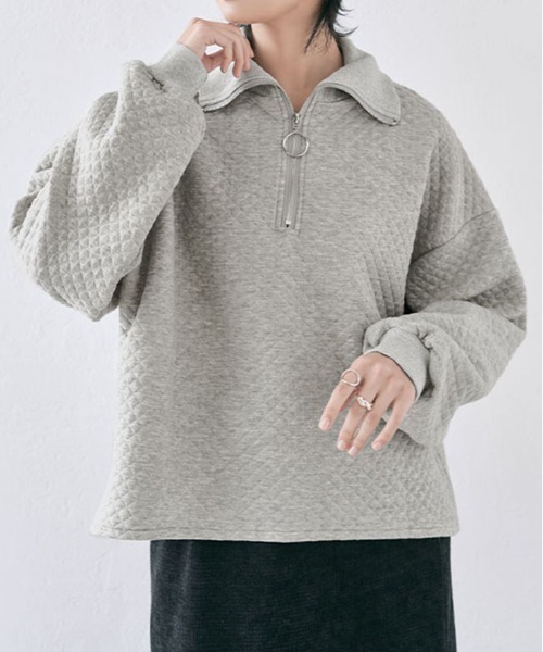 kirakiraShop(キラキラショップ)の「ハーフジップ キルティング スウェット プルオーバー(スウェット・レディース・チャコール/杢グレー/オフホワイト・FREE)」の5枚目の写真