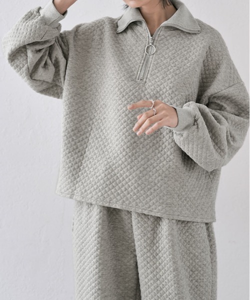 kirakiraShop(キラキラショップ)の「ハーフジップ キルティング スウェット プルオーバー(スウェット・レディース・チャコール/杢グレー/オフホワイト・FREE)」の16枚目の写真