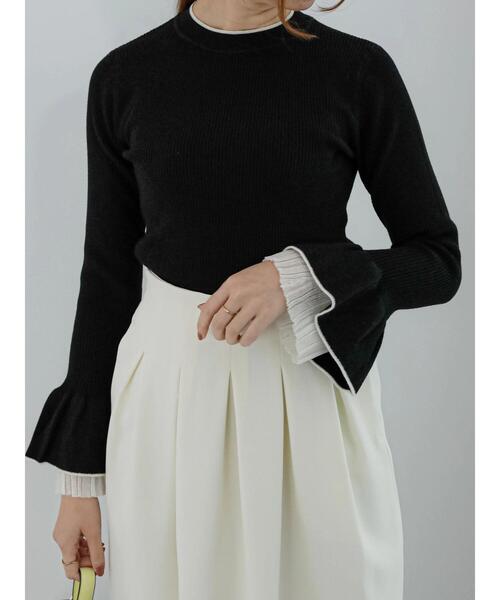 Te chichi（テチチ）の「レイヤードフレアスリーブリブニット（ニット/セーター・レディース・オフホワイト/チャコールグレー/ブラック・F）」の4枚目の写真