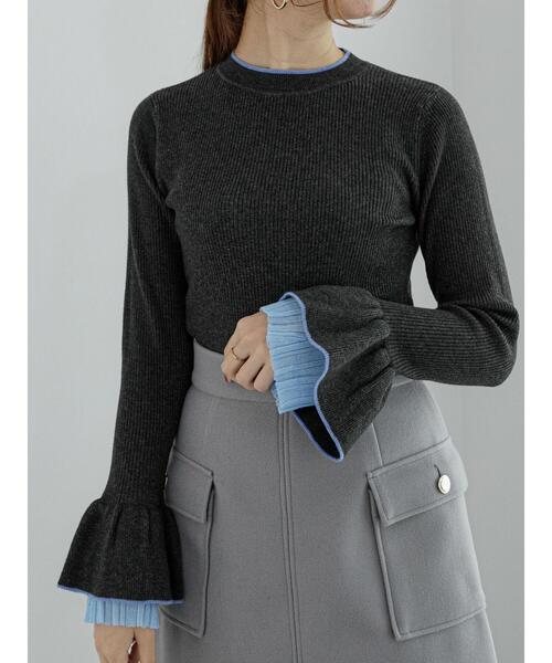 Te chichi（テチチ）の「レイヤードフレアスリーブリブニット（ニット/セーター・レディース・オフホワイト/チャコールグレー/ブラック・F）」の14枚目の写真