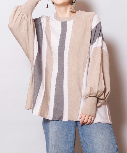 OSMOSIS(オズモーシス)の「ウェーブストライプニットプルオーバー(ニット/セーター・レディース・ベージュ/オリーブ/ブラック・ONE SIZE)」の3枚目の写真