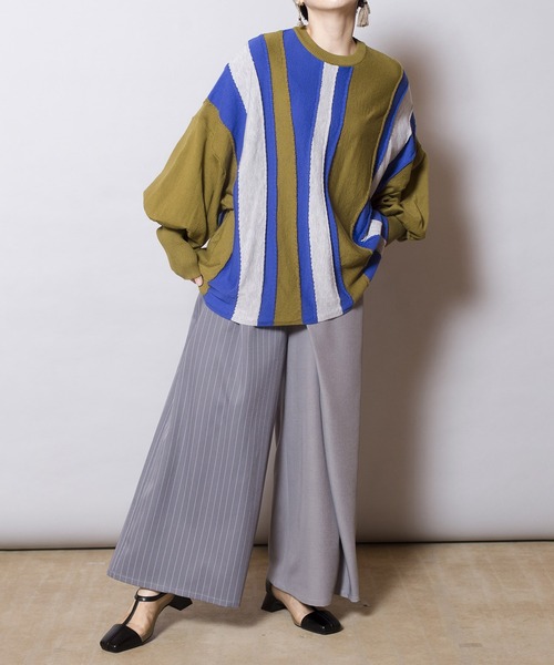 OSMOSIS(オズモーシス)の「ウェーブストライプニットプルオーバー(ニット/セーター・レディース・ベージュ/オリーブ/ブラック・ONE SIZE)」の5枚目の写真