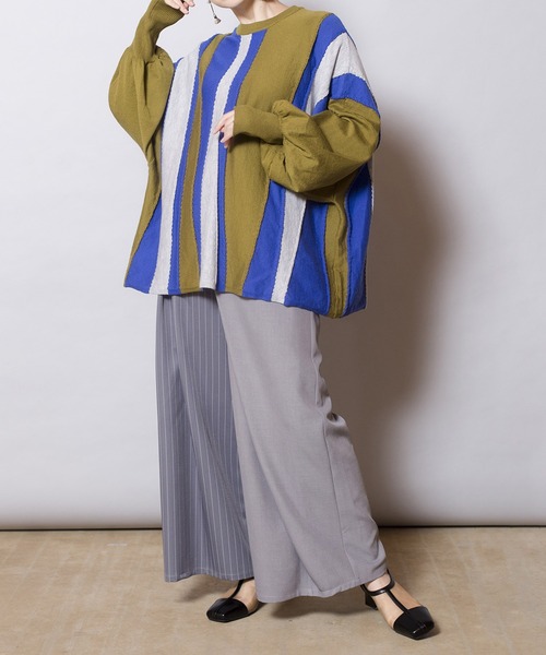 OSMOSIS(オズモーシス)の「ウェーブストライプニットプルオーバー(ニット/セーター・レディース・ベージュ/オリーブ/ブラック・ONE SIZE)」の6枚目の写真