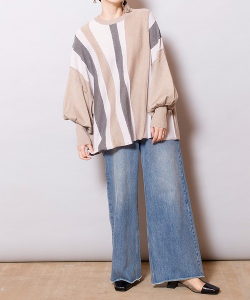 OSMOSIS(オズモーシス)の「ウェーブストライプニットプルオーバー(ニット/セーター・レディース・ベージュ/オリーブ/ブラック・ONE SIZE)」の13枚目の写真