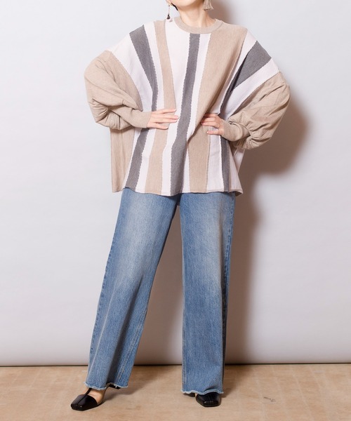 OSMOSIS(オズモーシス)の「ウェーブストライプニットプルオーバー(ニット/セーター・レディース・ベージュ/オリーブ/ブラック・ONE SIZE)」の14枚目の写真