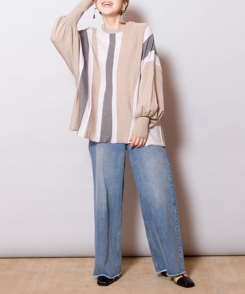 OSMOSIS(オズモーシス)の「ウェーブストライプニットプルオーバー(ニット/セーター・レディース・ベージュ/オリーブ/ブラック・ONE SIZE)」の15枚目の写真