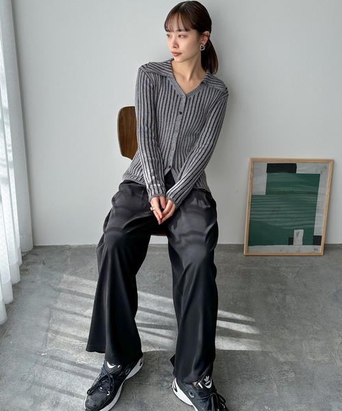 Doux archives(ドゥアルシーヴ)の「リネンライク前開きリブニット(ニット/セーター・レディース・ベージュ/チャコールグレー/ラベンダー・FREE)」の13枚目の写真