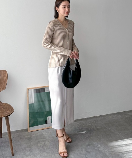 Doux archives(ドゥアルシーヴ)の「リネンライク前開きリブニット(ニット/セーター・レディース・ベージュ/チャコールグレー/ラベンダー・FREE)」の21枚目の写真