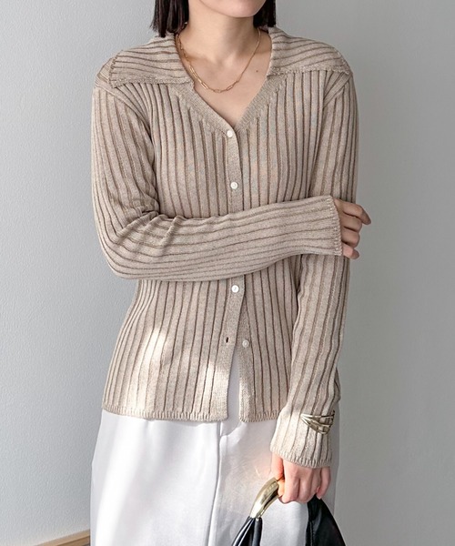 Doux archives(ドゥアルシーヴ)の「リネンライク前開きリブニット(ニット/セーター・レディース・ベージュ/チャコールグレー/ラベンダー・FREE)」の20枚目の写真