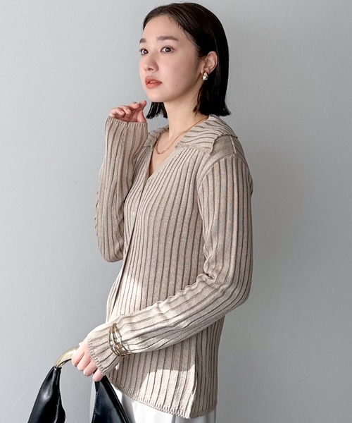 Doux archives(ドゥアルシーヴ)の「リネンライク前開きリブニット(ニット/セーター・レディース・ベージュ/チャコールグレー/ラベンダー・FREE)」の18枚目の写真