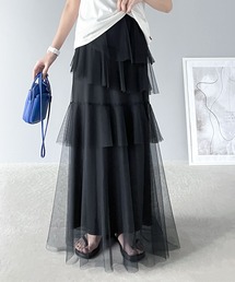 mily bilet | 【mily bilet】1枚で華やぐ。アシメトリーフリルチュールスカート(スカート)