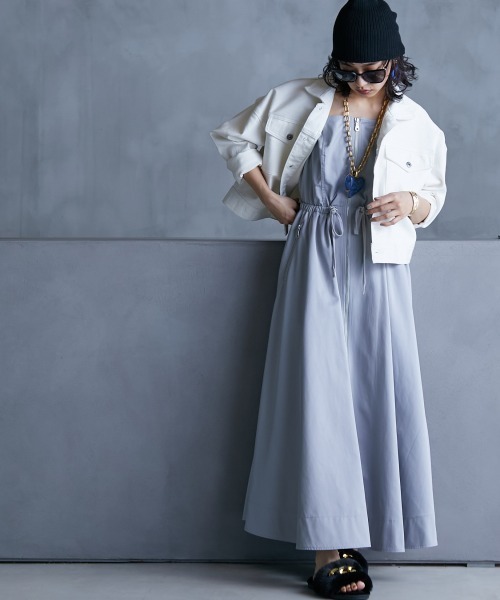 GEVS.（ジェイヴィス）の「＜大きいサイズ＞ フロントジップキャミソールロングワンピース GEVS.（ワンピース・レディース・ブラック/グレー・L/LL/3L/4L/5L）」の16枚目の写真