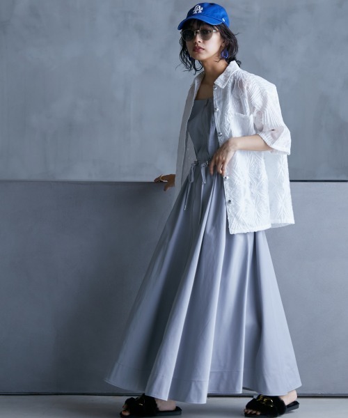 GEVS.（ジェイヴィス）の「＜大きいサイズ＞ フロントジップキャミソールロングワンピース GEVS.（ワンピース・レディース・ブラック/グレー・L/LL/3L/4L/5L）」の8枚目の写真