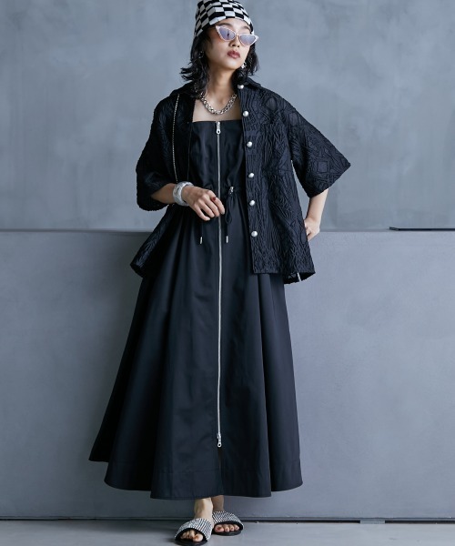 GEVS.（ジェイヴィス）の「＜大きいサイズ＞ フロントジップキャミソールロングワンピース GEVS.（ワンピース・レディース・ブラック/グレー・L/LL/3L/4L/5L）」の9枚目の写真