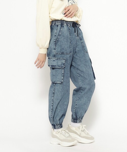 デニム・ジーパン HUE Pink washed-out denim pants BBU691 GYDA ジーンズ デニム デニムパンツ ハイウエストcut out poket
