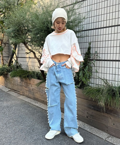 HELLO.SANFRANCISCO（ハローサンフランシスコ）の「【HELLO.SANFRANCISCO/ハローサンフランシスコ】カットアウトフリルスウェット（スウェット・レディース・ライトグレー/アイボリー・FREE）」の9枚目の写真