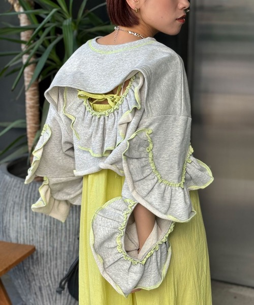 HELLO.SANFRANCISCOフリル付きクロップドスウェット セットアップ