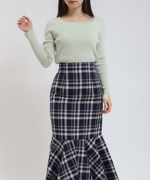 TRUDEA（トルディア）の「梅春スクエアランダムリブニット（ニット/セーター・レディース・ホワイト/ミント/ネイビー/ブルー・MEDIUM/LARGE）」の14枚目の写真