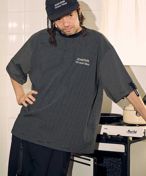 ADAM PATEK(アダムパテック)の「ADAMPATEK/thin stripes short sleeve/ボーダー半袖Tシャツ(Tシャツ/カットソー・メンズ・ネイビー系/ライトグレー系/ブラック系・2/1)」の4枚目の写真