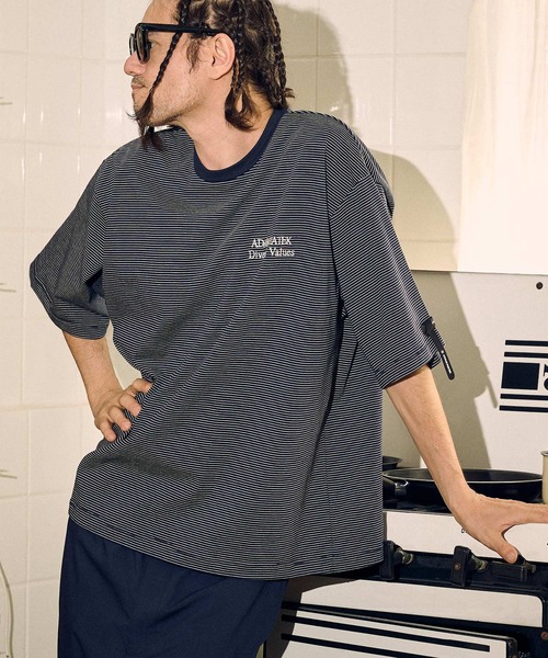 ADAMPATEK ストライプTシャツ グレー