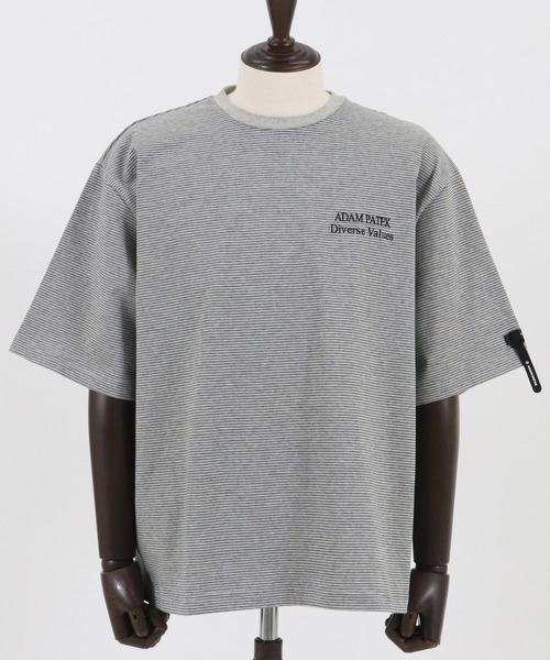 ADAMPATEK ストライプTシャツ グレー