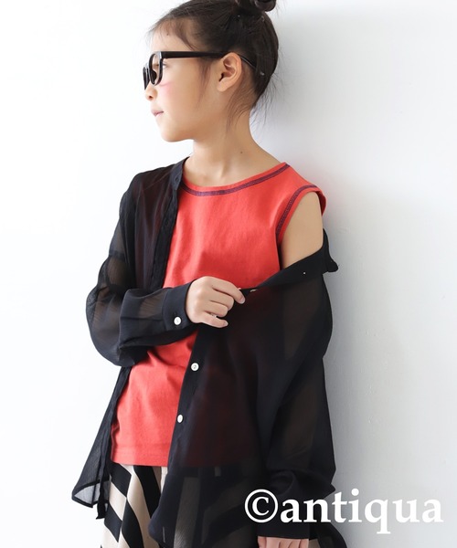 antiqua(アンティカ)の「配色ステッチタンクトップ(タンクトップ・キッズ・ブラック/ホワイト系その他/ホワイト/オレンジ/ブルー/杢グレー/ブラック×ホワイト・120/130)」の1枚目の写真