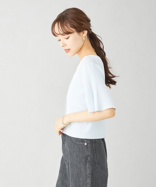 EMMEL REFINES（エメルリファインズ）の「＜EMMEL REFINES＞EM リブショートスリーブ Vネック カーディガン（カーディガン/ボレロ・レディース・ナチュラル/ライトブルー/ケリー・FREE）」の9枚目の写真
