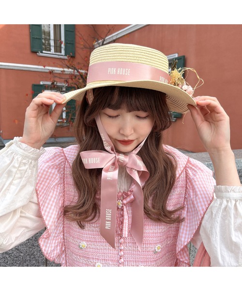 春先取りの セール】ロゴ入りリボン麦わら帽子（ハット）｜PINK HOUSE 帽子