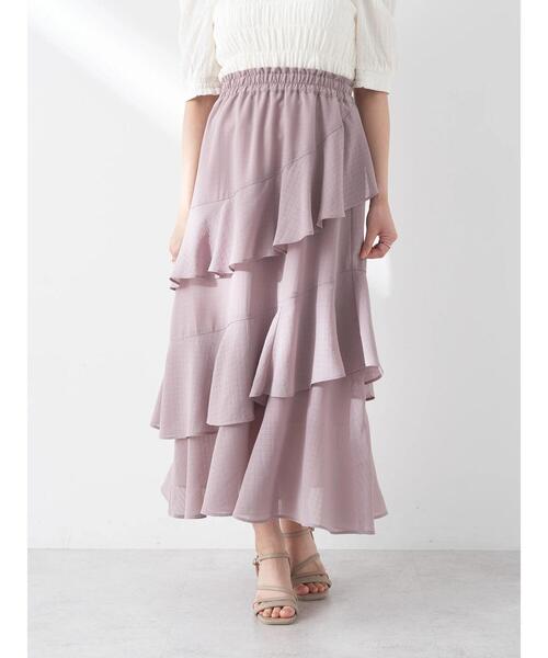 earth music&ecology（アースミュージックアンドエコロジー）の「アシメラッフル段々スカート（スカート・レディース・ミント/アイボリー/グレイッシュベージュ・FREE）」の5枚目の写真