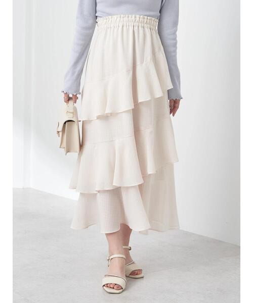 earth music&ecology（アースミュージックアンドエコロジー）の「アシメラッフル段々スカート（スカート・レディース・ミント/アイボリー/グレイッシュベージュ・FREE）」の7枚目の写真