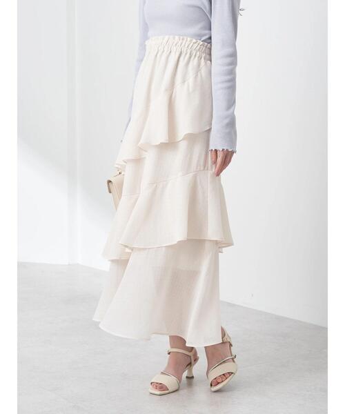 earth music&ecology（アースミュージックアンドエコロジー）の「アシメラッフル段々スカート（スカート・レディース・ミント/アイボリー/グレイッシュベージュ・FREE）」の8枚目の写真