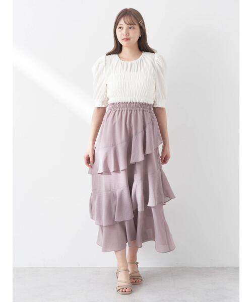 earth music&ecology（アースミュージックアンドエコロジー）の「アシメラッフル段々スカート（スカート・レディース・ミント/アイボリー/グレイッシュベージュ・FREE）」の13枚目の写真