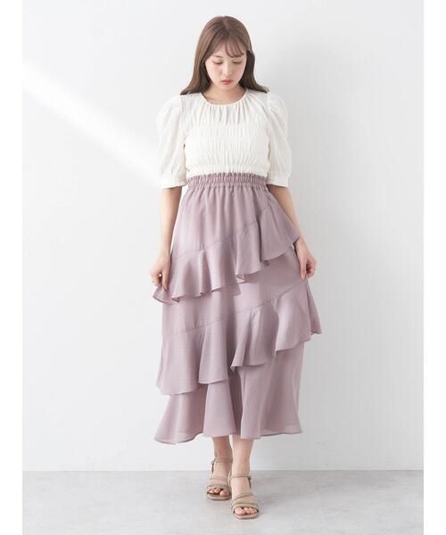 earth music&ecology（アースミュージックアンドエコロジー）の「アシメラッフル段々スカート（スカート・レディース・ミント/アイボリー/グレイッシュベージュ・FREE）」の14枚目の写真