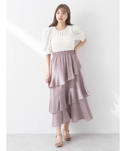 earth music&ecology（アースミュージックアンドエコロジー）の「アシメラッフル段々スカート（スカート・レディース・ミント/アイボリー/グレイッシュベージュ・FREE）」の15枚目の写真