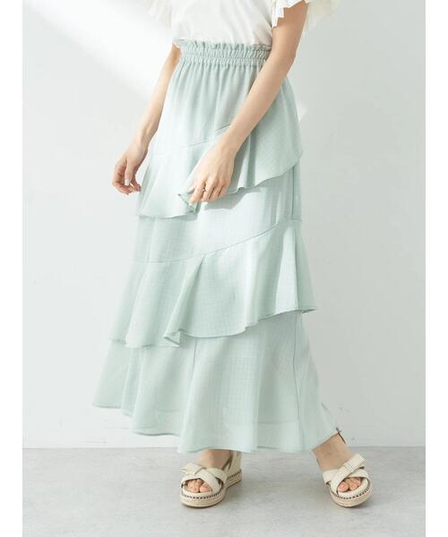 earth music&ecology（アースミュージックアンドエコロジー）の「アシメラッフル段々スカート（スカート・レディース・ミント/アイボリー/グレイッシュベージュ・FREE）」の16枚目の写真