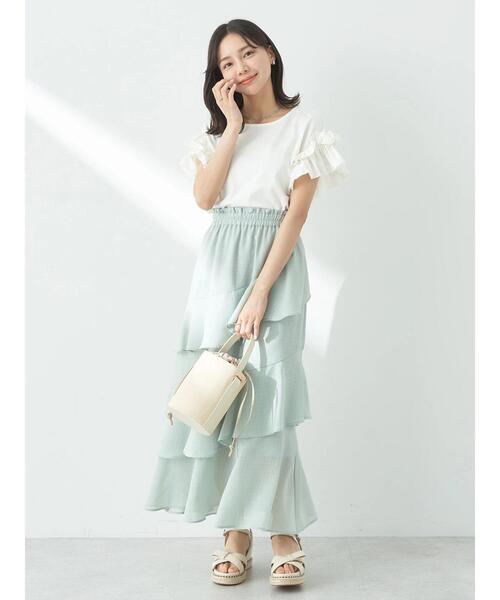 earth music&ecology（アースミュージックアンドエコロジー）の「アシメラッフル段々スカート（スカート・レディース・ミント/アイボリー/グレイッシュベージュ・FREE）」の18枚目の写真