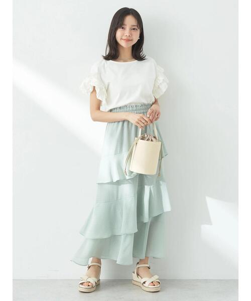 earth music&ecology（アースミュージックアンドエコロジー）の「アシメラッフル段々スカート（スカート・レディース・ミント/アイボリー/グレイッシュベージュ・FREE）」の19枚目の写真