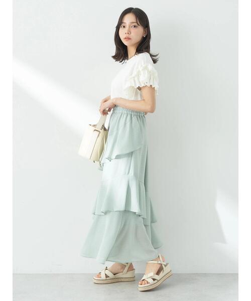 earth music&ecology（アースミュージックアンドエコロジー）の「アシメラッフル段々スカート（スカート・レディース・ミント/アイボリー/グレイッシュベージュ・FREE）」の20枚目の写真