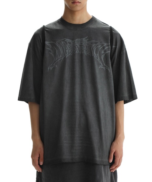 オーバーサイズ 汚れ加工 手書き風プリント Tシャツ DT4199