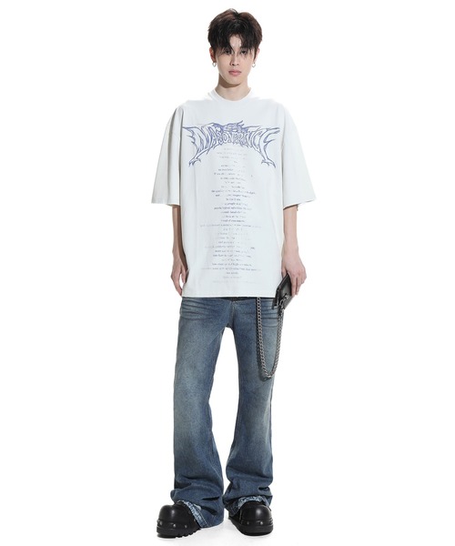 オーバーサイズ 汚れ加工 手書き風プリント Tシャツ DT4199