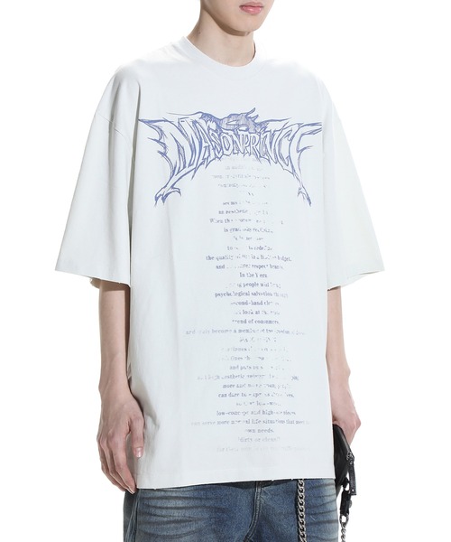 オーバーサイズ 汚れ加工 手書き風プリント Tシャツ DT4199
